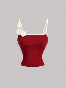 SHEIN MOD Áo ba lỗ cổ điển họa tiết hoa đỏ dành cho nữ, Áo ba lỗ dành cho nữ - Đỏ - Xem 1