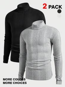 Manfinity VCAY Men's 2-Piece Knitted Fit Basic Style Casual High Neck Shoulder Long Sleeve T-Shirt Suitable For Autumn And Winter