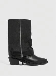 CUCCOO GRLICON Bottes hautes pour femmes, style Y2K, rock punk, motard, fille cool, convient pour Halloween, Noël, occasions festives - Noir - Voir 3