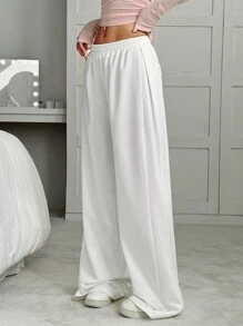 SHEIN EZwear 心形印花松紧腰口袋运动裤 - 白色 - 查看 3