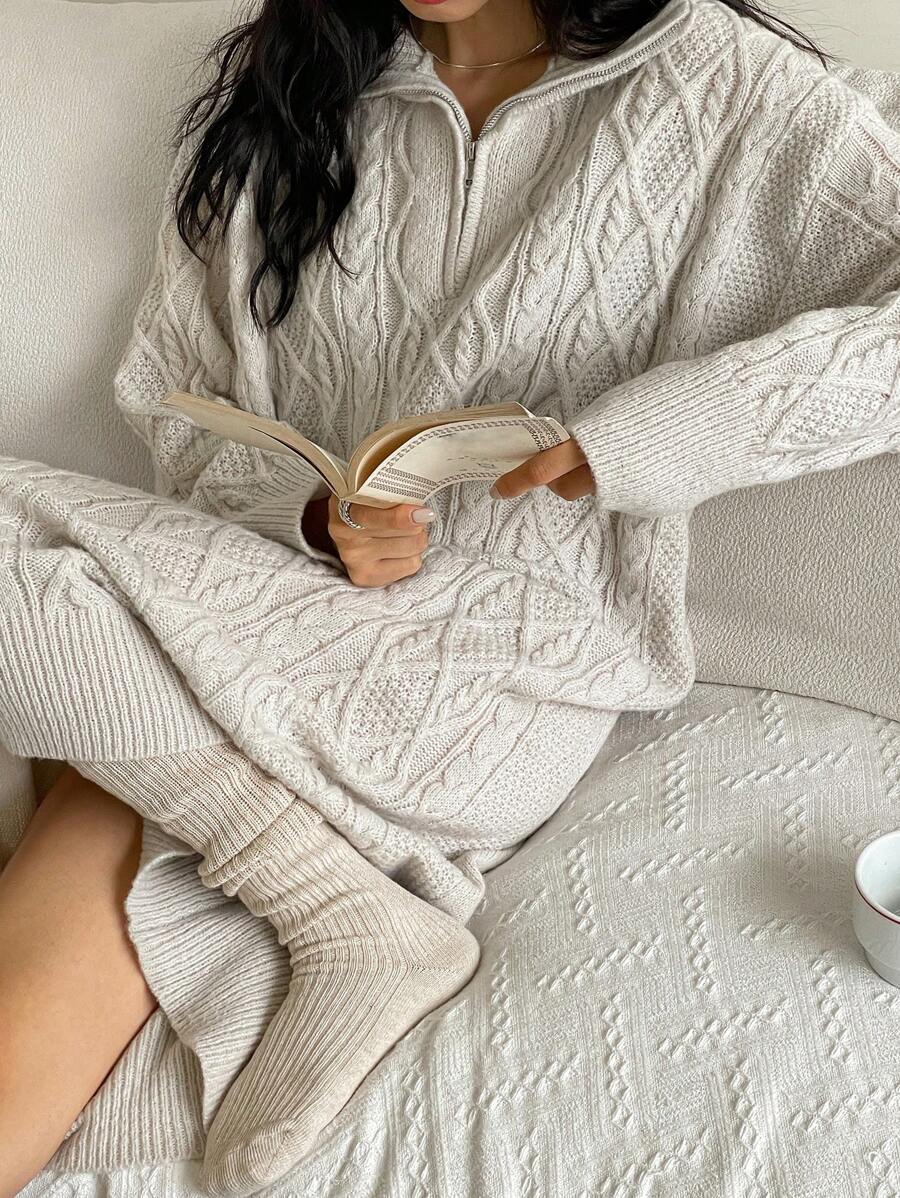 DAZY Váy len trơn màu thường ngày cho nữ, mùa thu đông - trắng - Xem 1