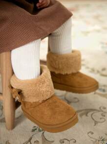 Cozy Pixies 1 Pair Camel Color Girls Bow Fluffy Fashion Warm Cute Comfortable Boots For Casual Sports Outdoor In Autumn Winter