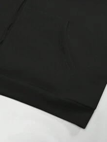 Manfinity EMRG 字母与火焰印花连帽拉链长袖卫衣 - 黑色 - 查看 4