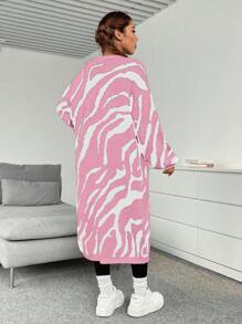 SHEIN Unity 女士休闲长款斑马纹开衫，长袖，百搭，秋冬 - 彩色 - 查看 2