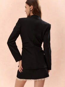 Enchnt 女士纯色单排扣荷叶边下摆优雅长袖西装外套 - 黑色 - 查看 9