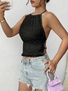 Breezaya Top sin espalda sólido con cuello halter - Negro - Ver 6