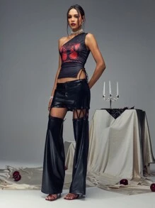 SHEIN Unity 无袖蝴蝶印花侧系带休闲上衣 - 彩色 - 查看 3