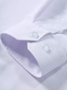 Calvornis 男士纯色前扣休闲长袖衬衫（未指定），秋季 - 白色 - 查看 5