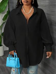 Slaydiva Elegancka, dojazdowa, imprezowa i codzienna luźna, jednolita biała sukienka koszulowa z rękawami typu latarnia, z wysokim, niskim dołem i zakrzywionym krojem, w dużych rozmiarach, na wiosnę/jesień