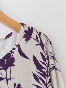 EMERY ROSE Große Größen Damen Blumen Muster Rundhals Locker Sitzende Langarm T-Shirt