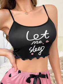 SweetSlumber Áo ngủ Cami in chữ cho nữ - màu đen - Xem 3