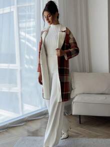 SHEIN Privé 女士秋冬格子加厚中长款保暖羊毛大衣 - 彩色 - 查看 6