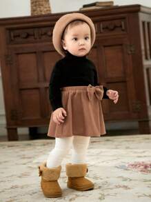 Cozy Pixies 1 Pair Camel Color Girls Bow Fluffy Fashion Warm Cute Comfortable Boots For Casual Sports Outdoor In Autumn Winter