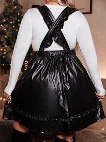 SHEIN LUNE Vestido con dobladillo de volantes de PU sin mangas talla grande