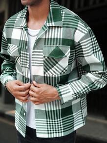 Manfinity Homme 男士格子长袖休闲夹克，带口袋，秋冬 - 彩色 - 查看 1