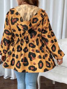 SHEIN LUNE Áo khoác dài có mũ trùm đầu họa tiết da báo cỡ lớn 1 mảnh - Rỉ Nâu - Xem 2