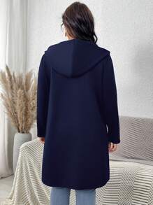 SHEIN LUNE Sudadera negra con capucha LUNE para mujer talla grande, ropa de otoño, ropa de maestra, ropa de regreso a la escuela, unicolor, simple, de manga larga, abrigo para uso diario - Azul Marino - Ver 5