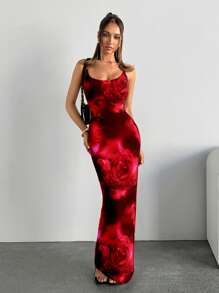 SHEIN SXY Váy không tay in họa tiết đơn giản giản dị dành cho nữ, mùa hè - trắng - Xem 3