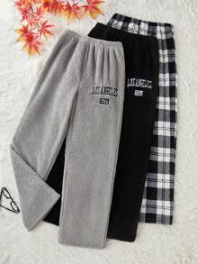 3件套女士毛绒休闲蓬松裤，秋冬服装，舒适保暖