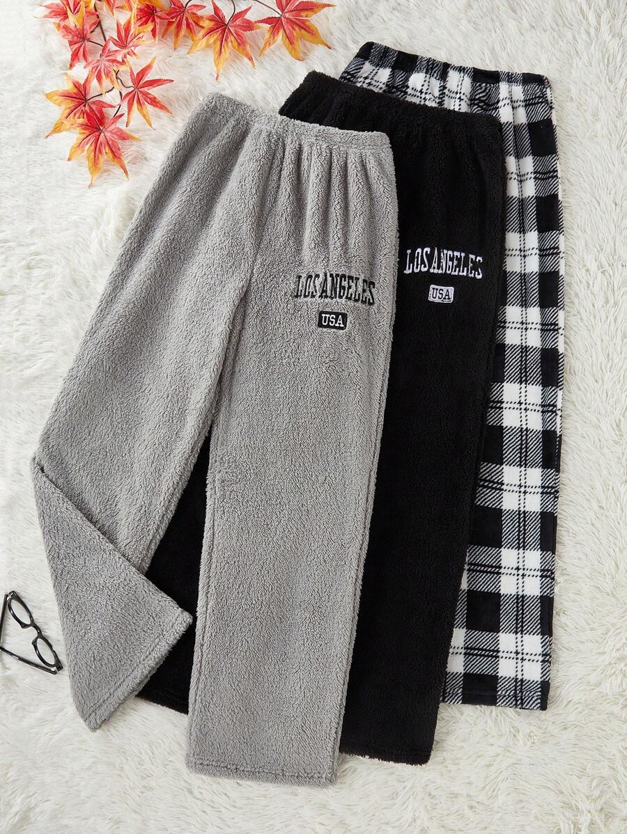 3件套女士毛绒休闲蓬松裤，秋冬服装，舒适保暖