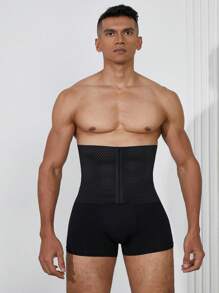 Cinturón modelador de cintura con hebilla delantera de unicolor, elástico y transpirable para hombre