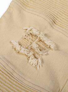 Manfinity Hypemode Plus Size Men's Light Khaki Ripped Skinny Denim Jeans For Casual Outdoor Wear In Autumn - Khaki - View 7