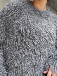 FRIFUL Women's Solid Color Casual Dropped Shoulder Loose Fluffy Knit Sweater, Autumn/Winter,Thermal Lined - Grey - View 6