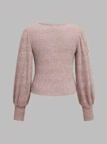 SHEIN Girlism Tween Girls' Casual Ribbed Crew Neck Puff Sleeve Long Sleeve T-Shirt Multi-Piece Set