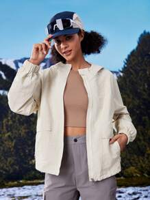 In My Nature Women's Outdoor Camping Hiking City Commute Fluorine-Free Water-Resistant Hooded Jacket - Beige - View 6