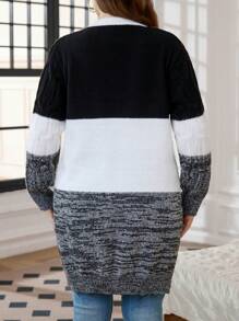 SHEIN LUNE Plus Size Colorblock Casual Long Sleeve Knit Cardigan