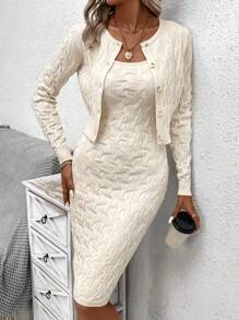 SHEIN LUNE 2 pièces/Set Robe pull en tricot texturé grande taille pour femmes, tenue d'automne élégante et confortable
