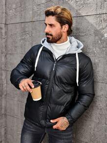 Manfinity EZcore Men's Winter Casual Zip-Up Drawstring Hooded Padded Coat - Royal Blue - View 5