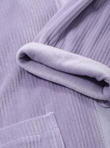 DAZY Minimalist Striped Textured Fleece Lounge Set, Thermal Lined, Fall Winter Clothes, Fluffy Cozy - Purple - View 8