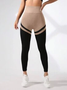 Easithlete Easithlete 无缝撞色混纺高弹力运动紧身裤瑜伽女裤 - 彩色 - 查看 2