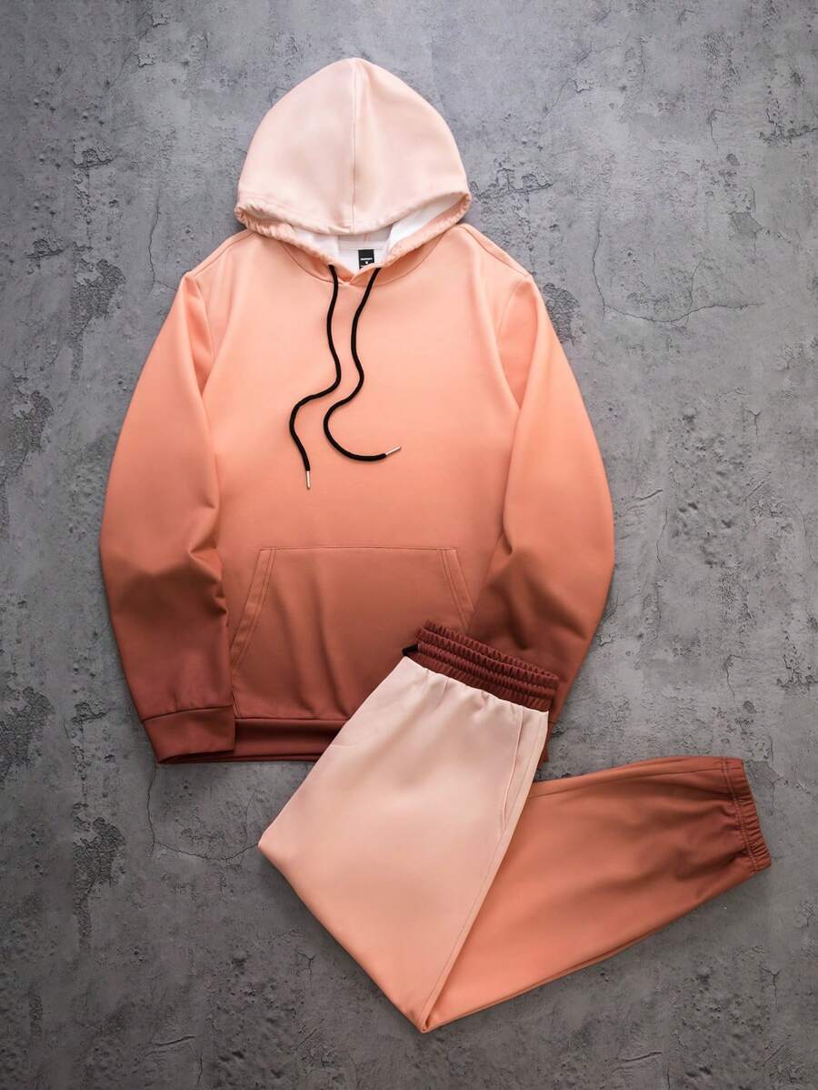 Manfinity VCAY 2 件男士渐变效果针织连帽运动衫和休闲运动服套装，秋季