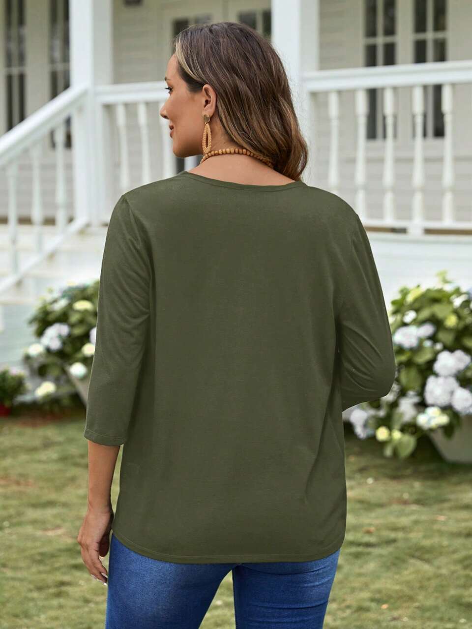Casual Solid Color Open Front 3/4 Sleeve Lightweight Jacket, Autumn
