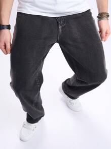 Manfinity EMRG Jeans diritti con gamba ampia e lavaggio sfumato, stile casual da uomo