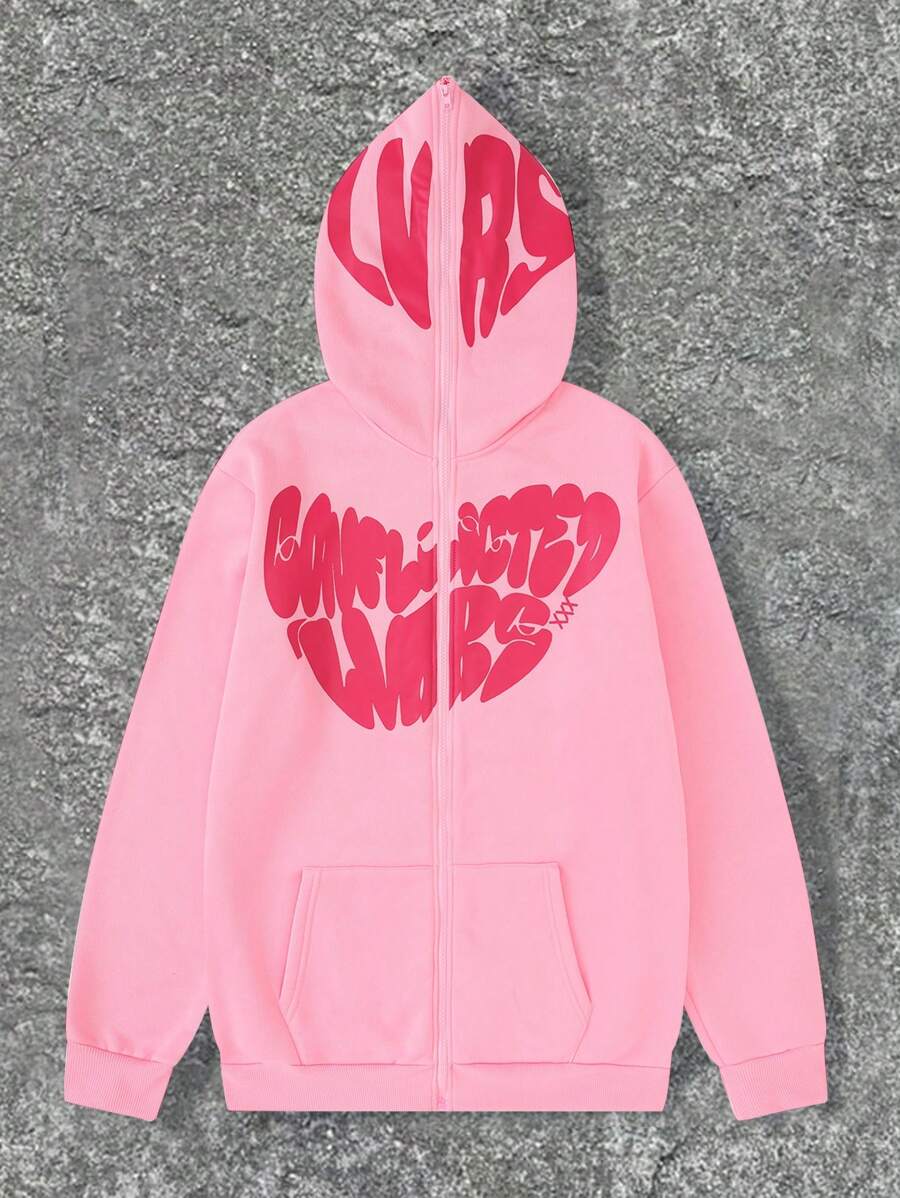 Manfinity EMRG Áo nỉ trùm đầu dài tay có khóa kéo rộng rãi dành cho nam có lớp lót giữ nhiệt - Hồng - Xem 1