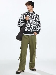 Manfinity VCAY Sudadera con capucha casual holgada de punto con estampado de letras para hombre