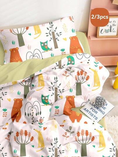 Juego de ropa de cama con estampado, 2/3 piezas, suave, amigable con la piel y transpirable, ligero y suave, apto para todas las estaciones, juego de ropa de cama, funda de edredón suave y cómoda, para cama de todos los tamaños, 1 pieza funda de edredón y 1/2 piezas fundas de almohada, apto para niños