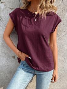 SHEIN LUNE Women's Casual Solid Color Batwing Sleeve T-Shirt, Summer