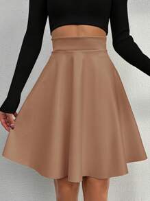 EURMUSE Women's Solid Color A-line Mini Skirt - Apricot - View 4
