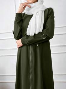 Al Najma 女士时尚端庄优雅迷人长袖拉链长袍，休闲运动立领前拉链闭合长袍，适合日常休闲/工作/返校 - 軍綠色 - 查看 8