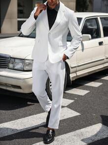 Manfinity Mode Ensemble costume formel d'affaires pour hommes avec col cranté texturé (veste de blazer et pantalon) - Blanc - Voir 5