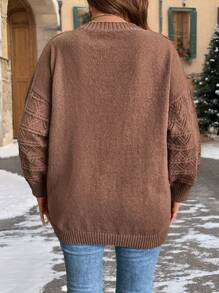 EMERY ROSE Plus Size Women's V Neck Pointelle Sweater Fall Women Western Attire, Winter Sweater - Brown - View 2