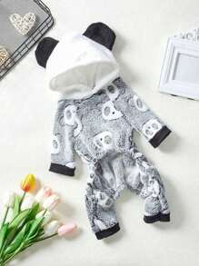 PETSIN 1pc Plush Panda Pet Jumpsuit - Black and White - View 4