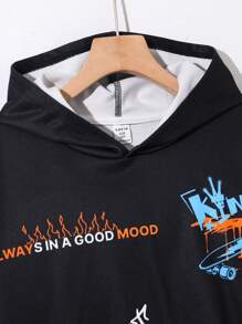 Áo nỉ rộng rãi phong cách graffiti dành cho bé trai tuổi teen, thích hợp cho các hoạt động thường ngày, ngoài trời và thời trang đường phố vào mùa thu và mùa đông. - màu đen - Xem 3