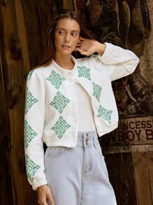 LanaWest Chaqueta de manga larga con estampado de diamantes de estilo casual para el otoño de LanaWest