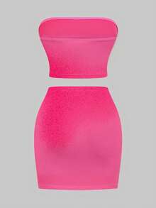 SHEIN SXY Bộ 2 áo ống và chân váy thường ngày cho nữ có họa tiết hoa hồng, phong cách mùa hè lãng mạn - trắng - Xem 2