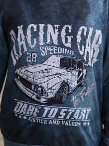 Tween Girl Y2K Racing Car Slogan Graphic Hoodie&Loose Jeans Two Pieces Set,Aqua Blue,Autumn,Cow Boy,School,Back-To-School Street Tie Dye Sweatshirt - Dark Grey - View 5